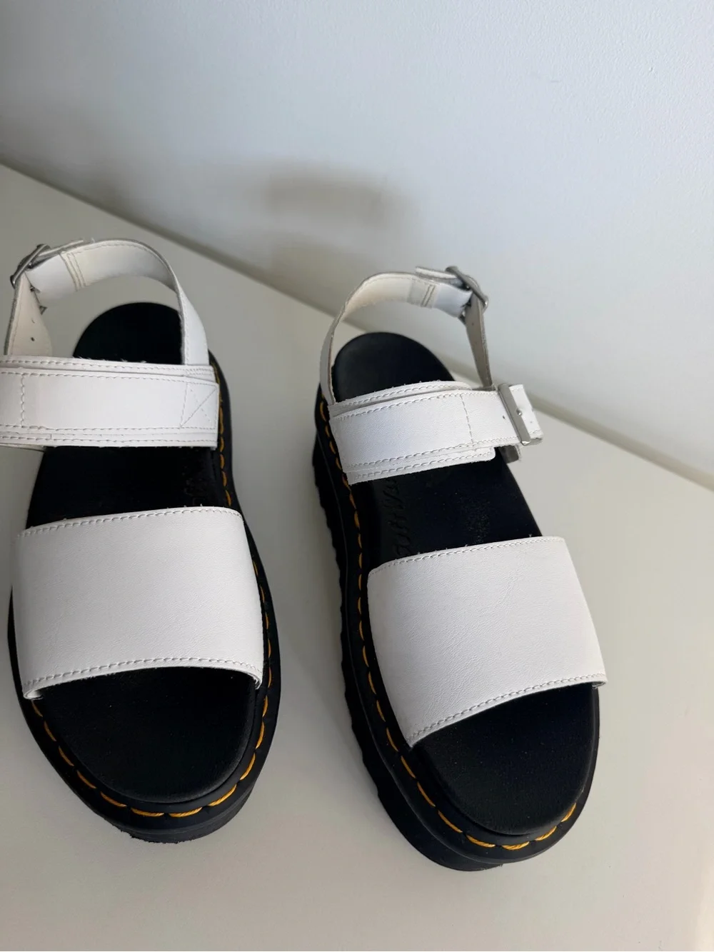Dr Martens White Platform Leather Sandals with Black Sole